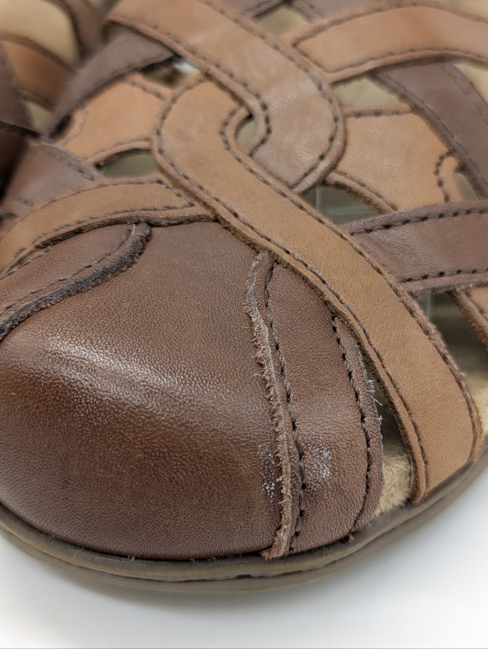 Earth Origins Belle Brielle Brown Tan Strappy Leather Sandal 7.5 - Picture 3 of 10